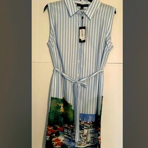 TOMMY HILFIGER womens casual capri dress classic print blue white size 6